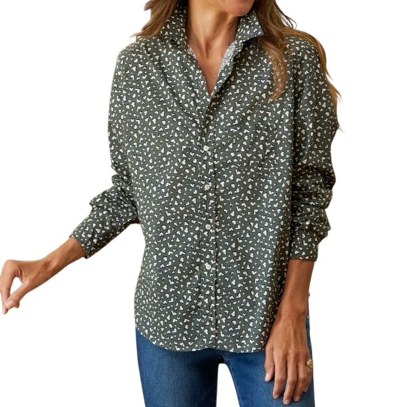 Frank & Eileen Tops - Frank & Eileen Relaxed Button Up Shirt Green Messy Hearts Size XL Style Eileen
